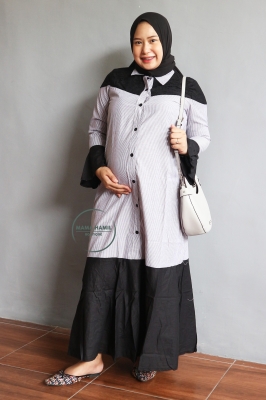 Mama Hamil Gamis Ibu Hamil Menyusui Muslim Wear Katun Salur - GMS 261